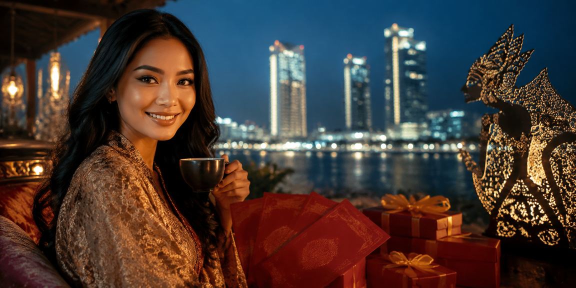 Seseorang merayakan bonus referral sambil minum kopi di Vietnam