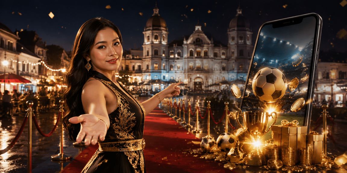 Pengguna bertaruh di malam hari di pasar malam dengan perangkat seluler